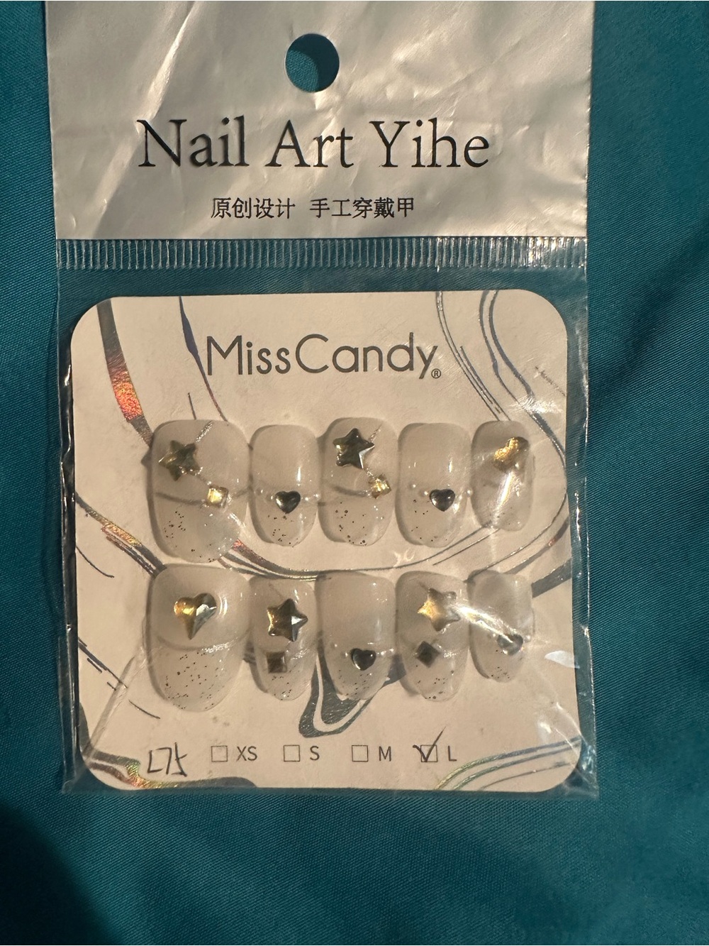 White Glitter Star & Heart Press-On Nails for Kids